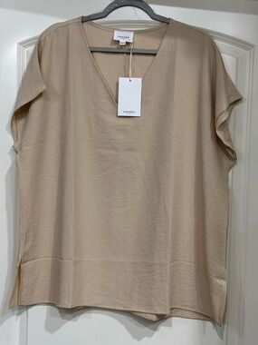 Andree Neutral Beige V-Neck Short Sleeve Tunic